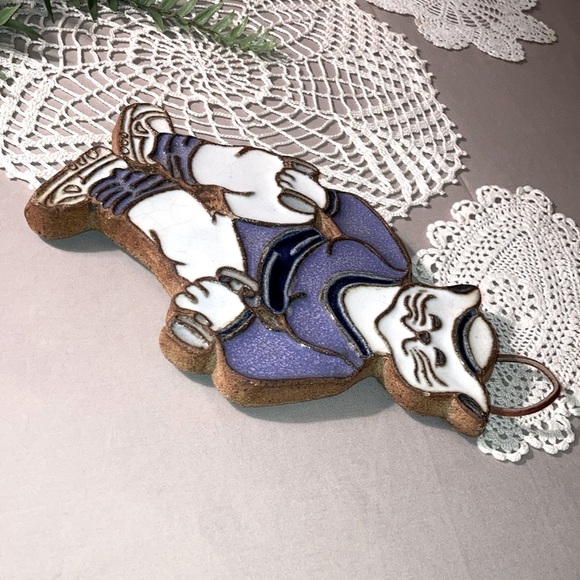 Vintage Aerobics Cat Pottery Wall Hanging Jazzercise Gymnast 1980s - Picture 5 of 11